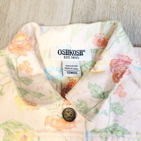 Girls Infant Toddler Oshkosh Peach Floral Denim Jacket Sz 12mos - Picture 3 of 5